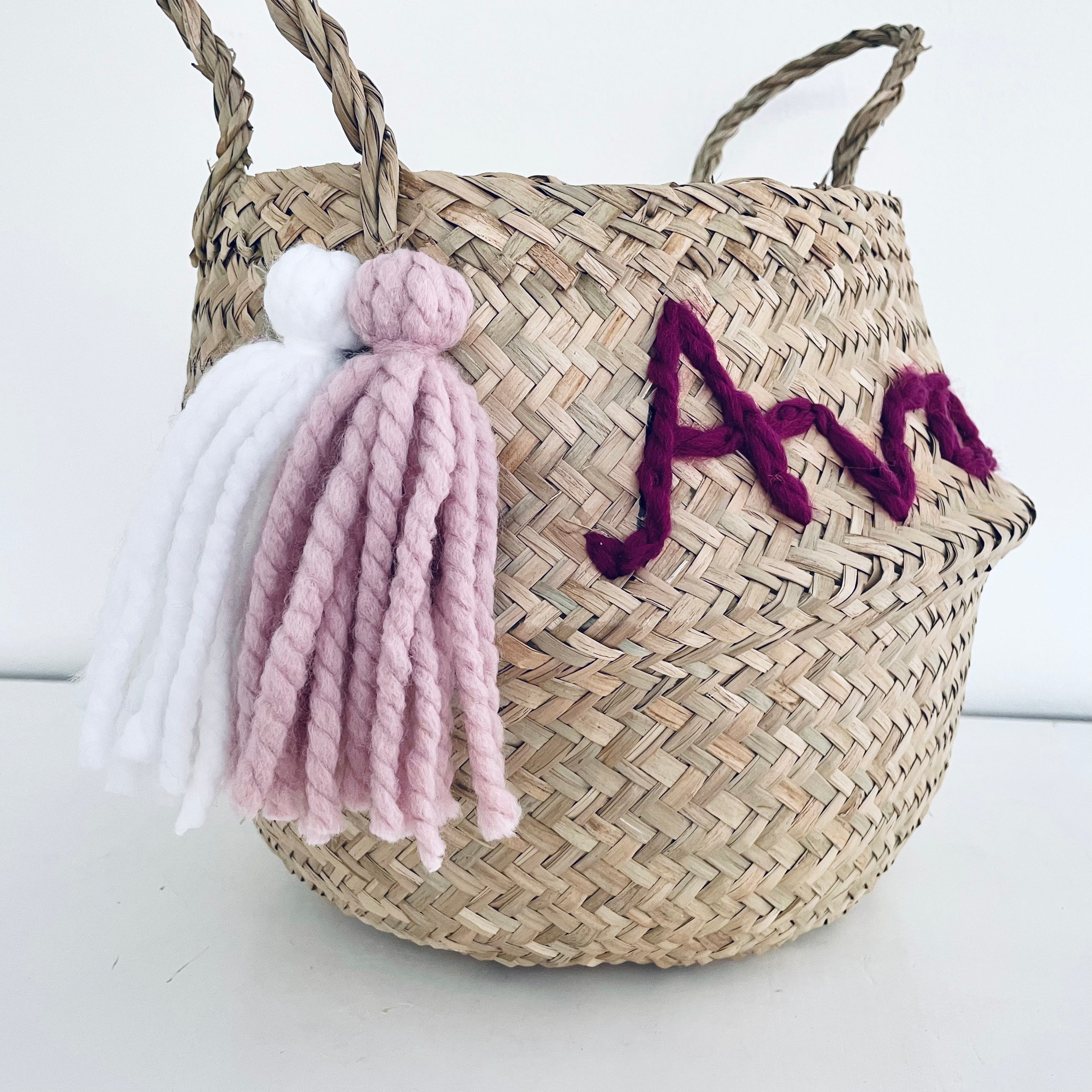 Pink Personalised tassel name basket - Small