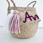 Pink Personalised tassel name basket - Large