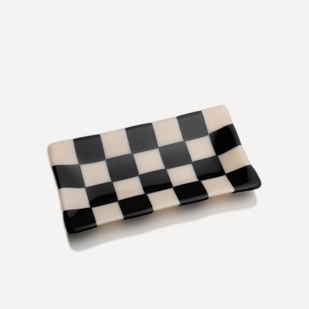 Handmade Glass Tray – Chequered Fused Glass in Dual Colours by David Perry Glass & Ceramics (21x12cm-chequered-dual-coloured-large-tray-bullseye-collection)