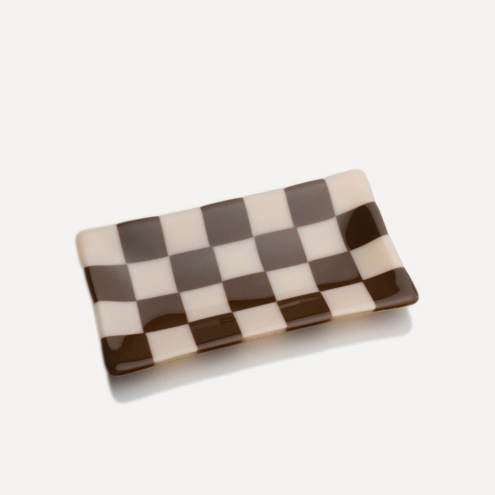 Handmade Glass Tray – Chequered Fused Glass in Dual Colours by David Perry Glass & Ceramics (21x12cm-chequered-dual-coloured-large-tray-bullseye-collection)