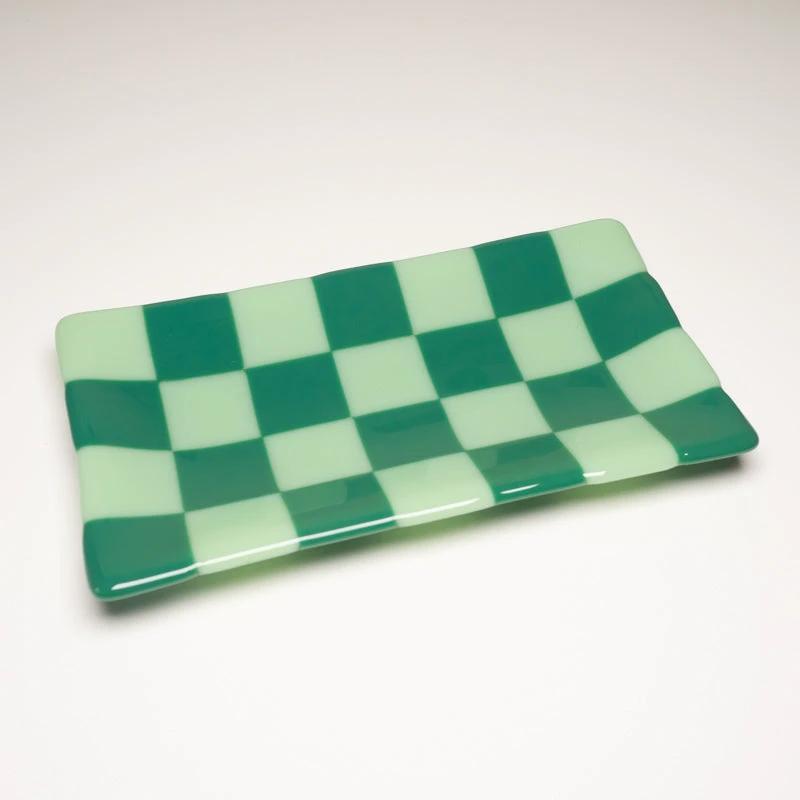 Handmade Glass Tray – Chequered Fused Glass in Dual Colours by David Perry Glass & Ceramics (21x12cm-chequered-dual-coloured-large-tray-bullseye-collection)