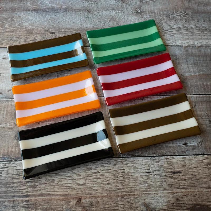 Striped Glass Tray 21x12cm | David Perry Glass & Ceramics by David Perry Glass & Ceramics (21x12cm-striped-dual-coloured-large-tray-bullseye-collection)