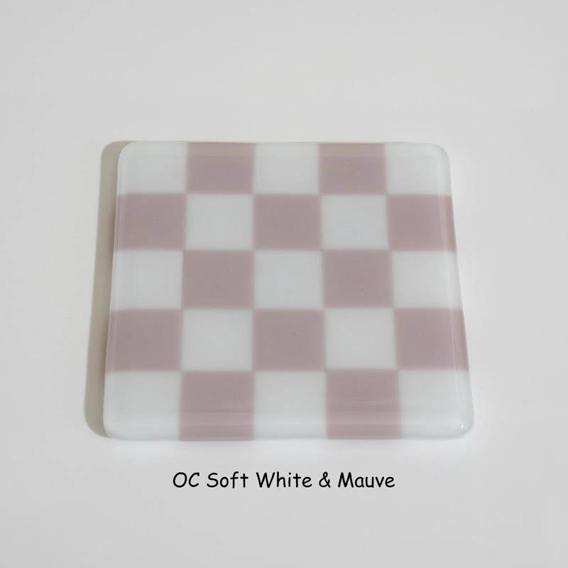 Glass Coasters – Handmade Chequered Design from Cornwall by David Perry Glass & Ceramics (10cm-chequered-soft-white-colour-coaster-oceanside-collection)