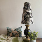 Peacock, butterfly velvet cone lampshade, in black, extra tall lampshade