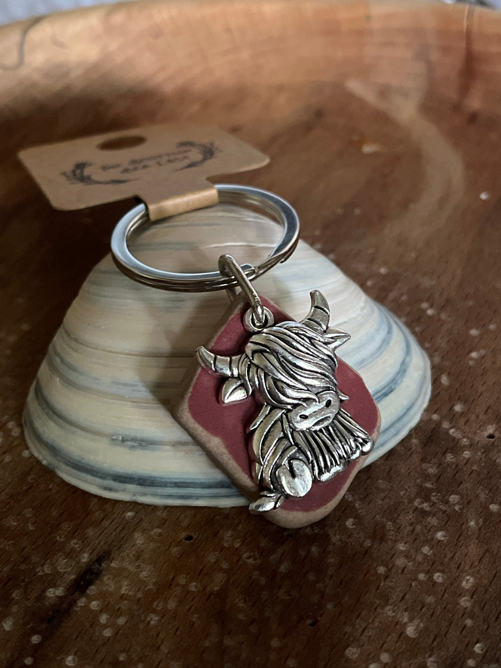 Scottish Highland Cow Seaglass Keyrings