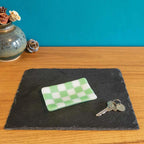 Handmade Glass Tray - Chequered Fused Glass Small Dish 12x7cm by David Perry Glass & Ceramics (12x7cm-chequered-white-colour-small-tray-bullseye-collection)