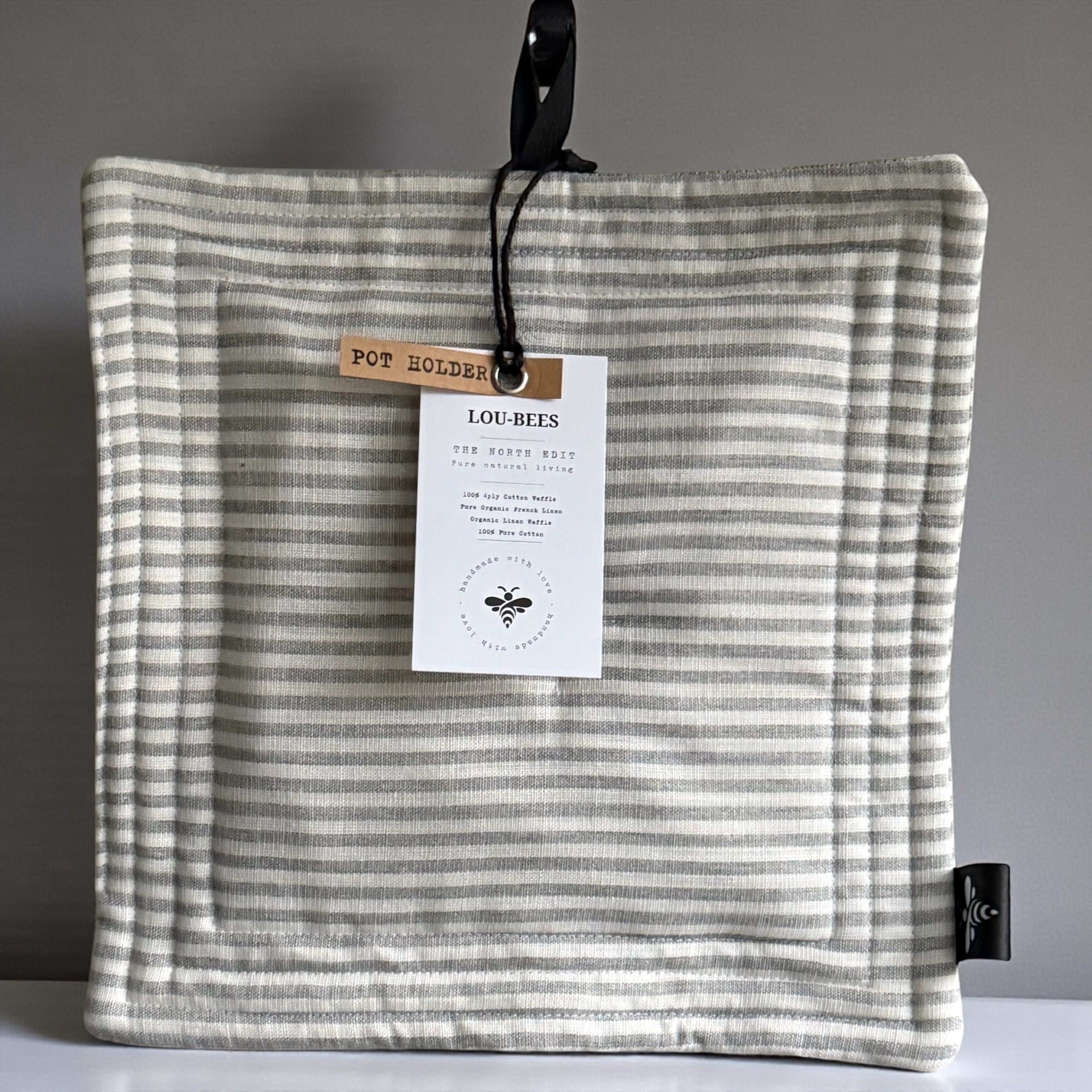 Linen Grey Striped Pot Holder