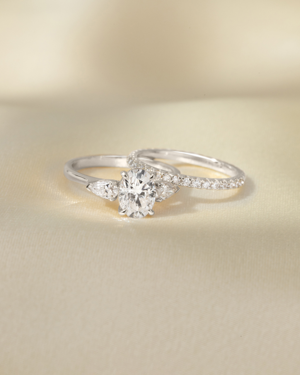 2 ct Oval Moissanite Three Stone Engagement Ring in Sterling Silver