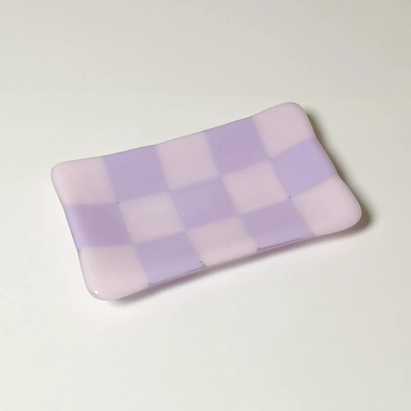 Glass Tray – Handmade Chequered Design for Keys & Jewellery by David Perry Glass & Ceramics (15x8cm-chequered-dual-coloured-medium-tray-bullseye-collection)