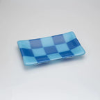 Glass Tray – Handmade Chequered Design for Keys & Jewellery by David Perry Glass & Ceramics (15x8cm-chequered-dual-coloured-medium-tray-bullseye-collection)