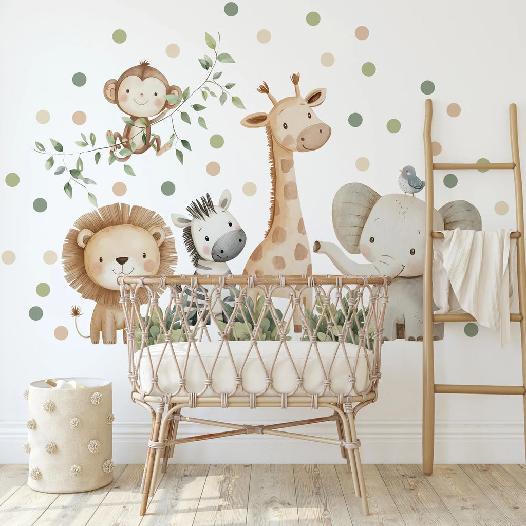 Watercolor Safari Animals Wall Decals, Removable Nursery Decor