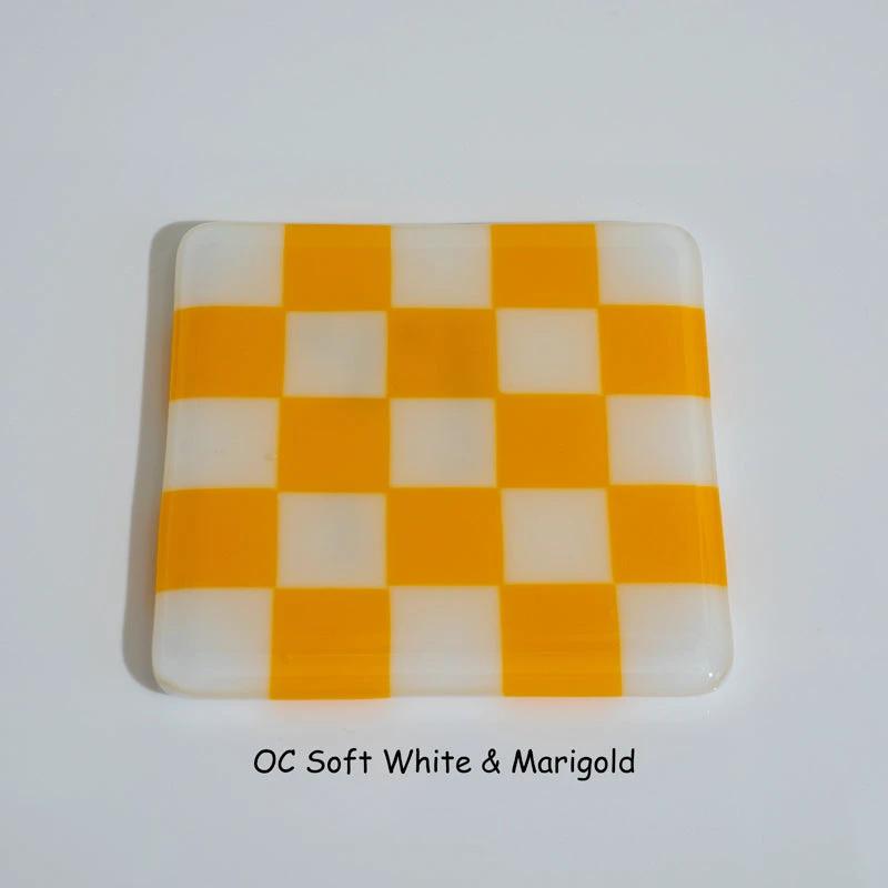 Glass Coasters – Handmade Chequered Design from Cornwall by David Perry Glass & Ceramics (10cm-chequered-soft-white-colour-coaster-oceanside-collection)
