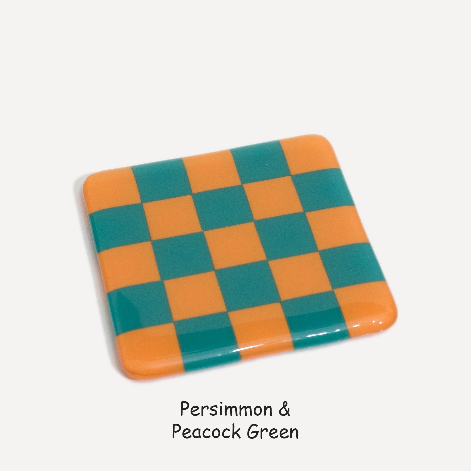Fused Glass Coaster - Handcrafted Chequered Design from Cornwall by David Perry Glass & Ceramics (10cm-chequered-dual-colour-coaster-oceanside-collection)