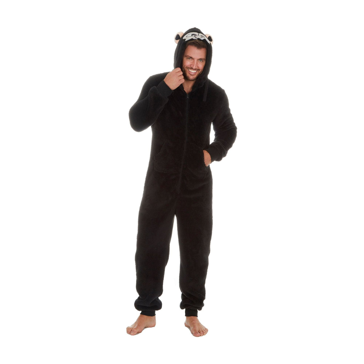 Hooded Tiger Mens Onesie | Fun All-in-One Gorilla and Dino Print Jumpsuit