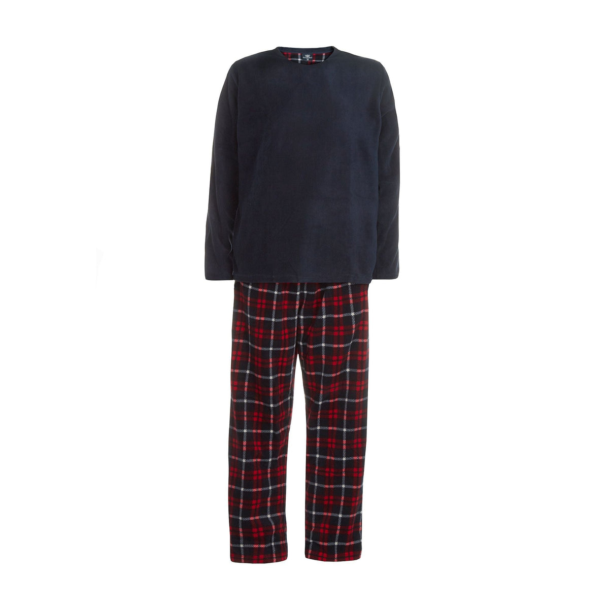 Mens Fleece Long Sleeve Top Pyjamas Sets | Fleece Winter Checked PJ Set