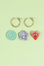 Button Hoop Earrings - Set of 3