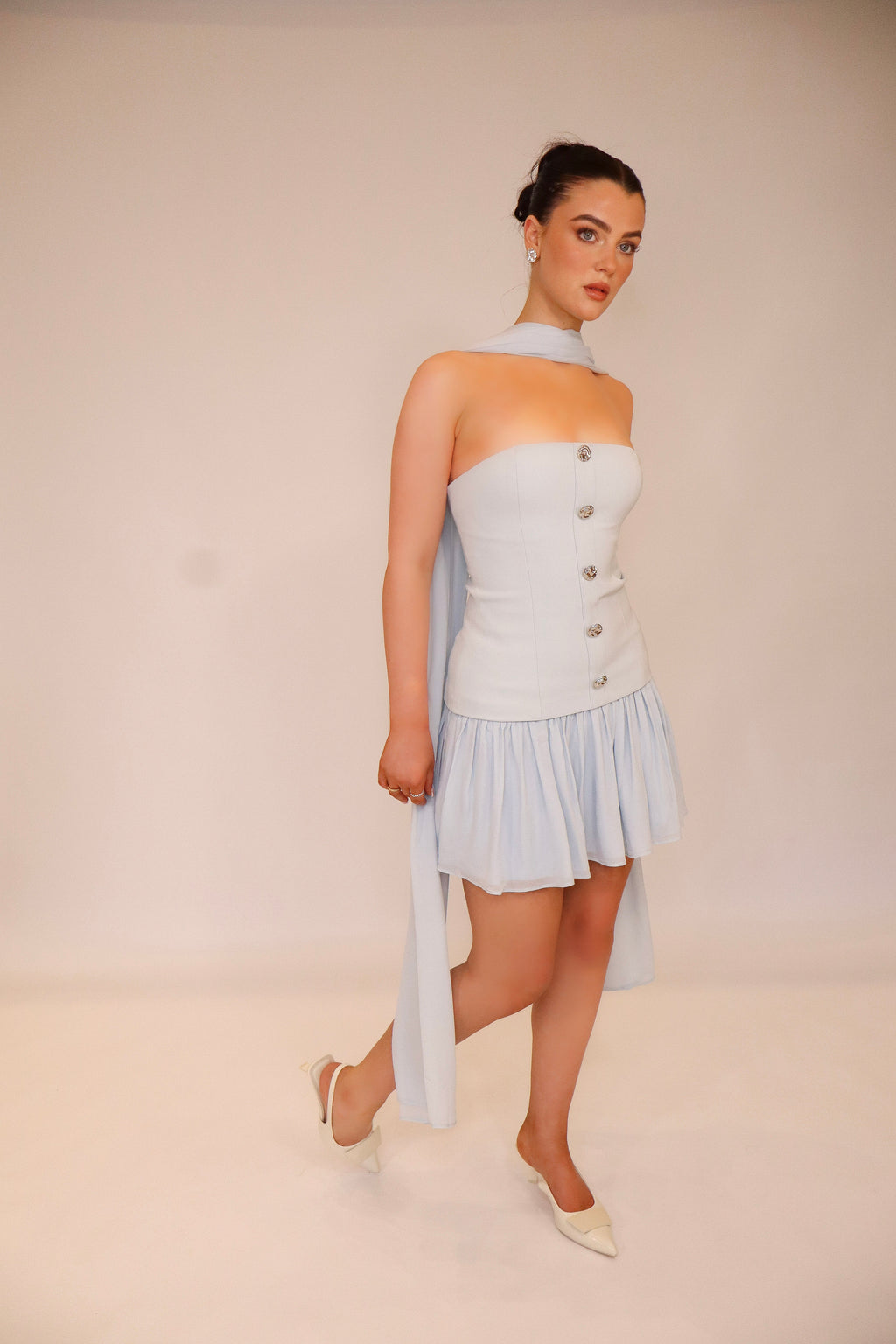 Monaco Dress and Scarf in Baby Blue