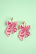Pink Striped Bow Hoop Earrings