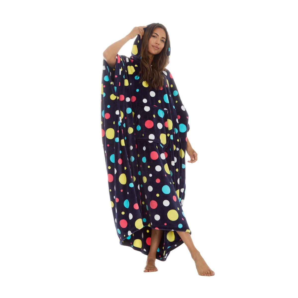 Ladies Oversized Blanket Hoodie - Extra Long Fleece Poncho with Kangaroo Pocket