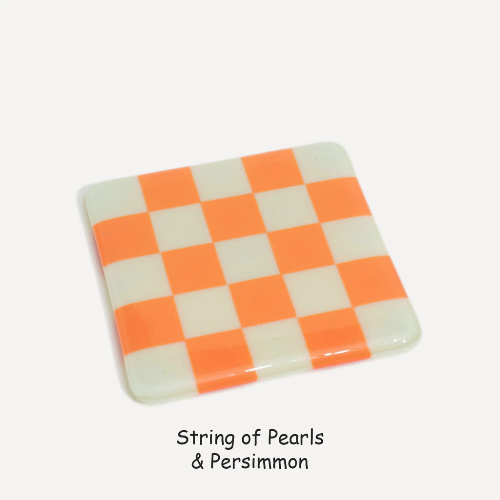 Fused Glass Coaster - Handcrafted Chequered Design from Cornwall by David Perry Glass & Ceramics (10cm-chequered-dual-colour-coaster-oceanside-collection)
