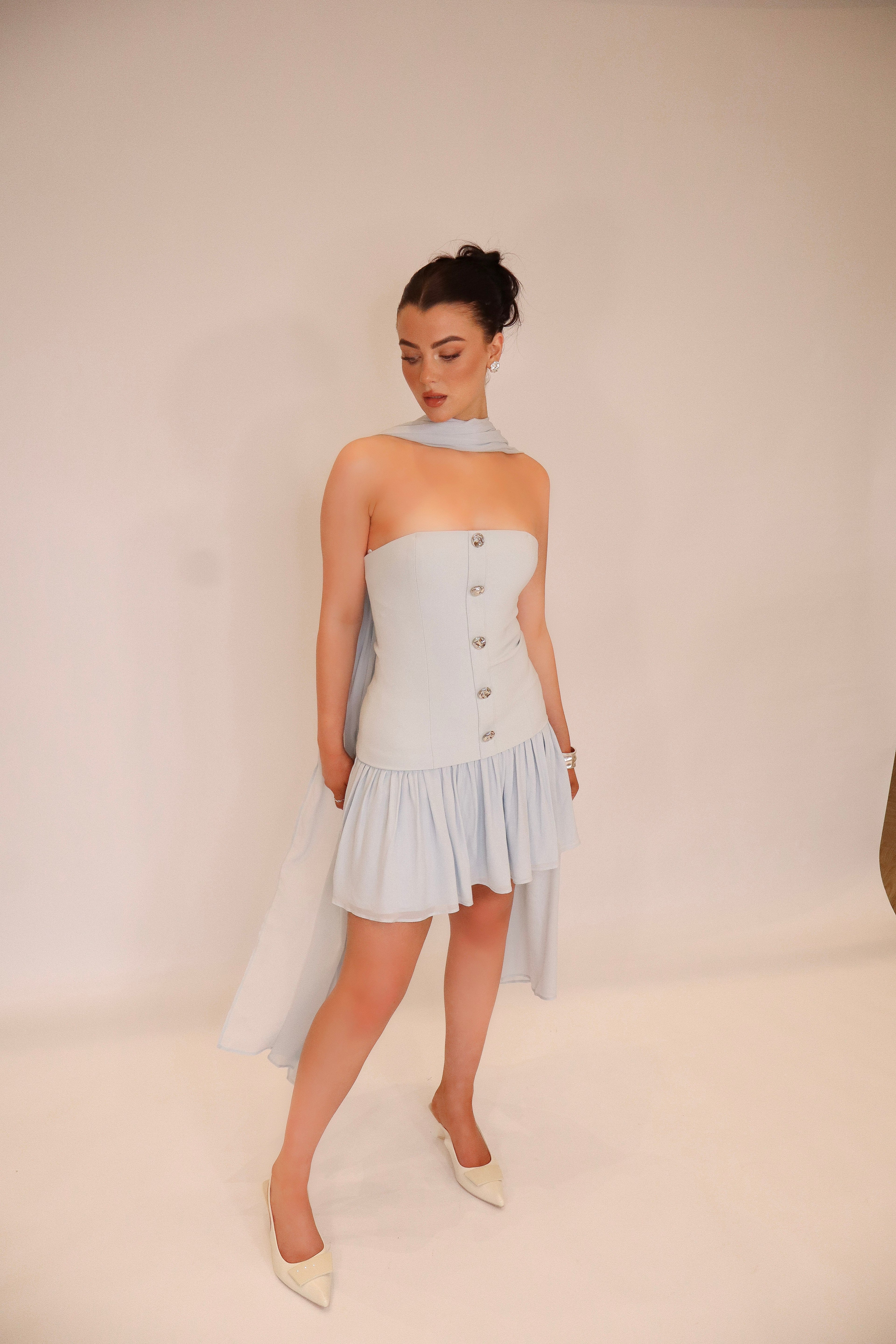 Monaco Dress and Scarf in Baby Blue