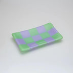 Glass Tray – Handmade Chequered Design for Keys & Jewellery by David Perry Glass & Ceramics (15x8cm-chequered-dual-coloured-medium-tray-bullseye-collection)