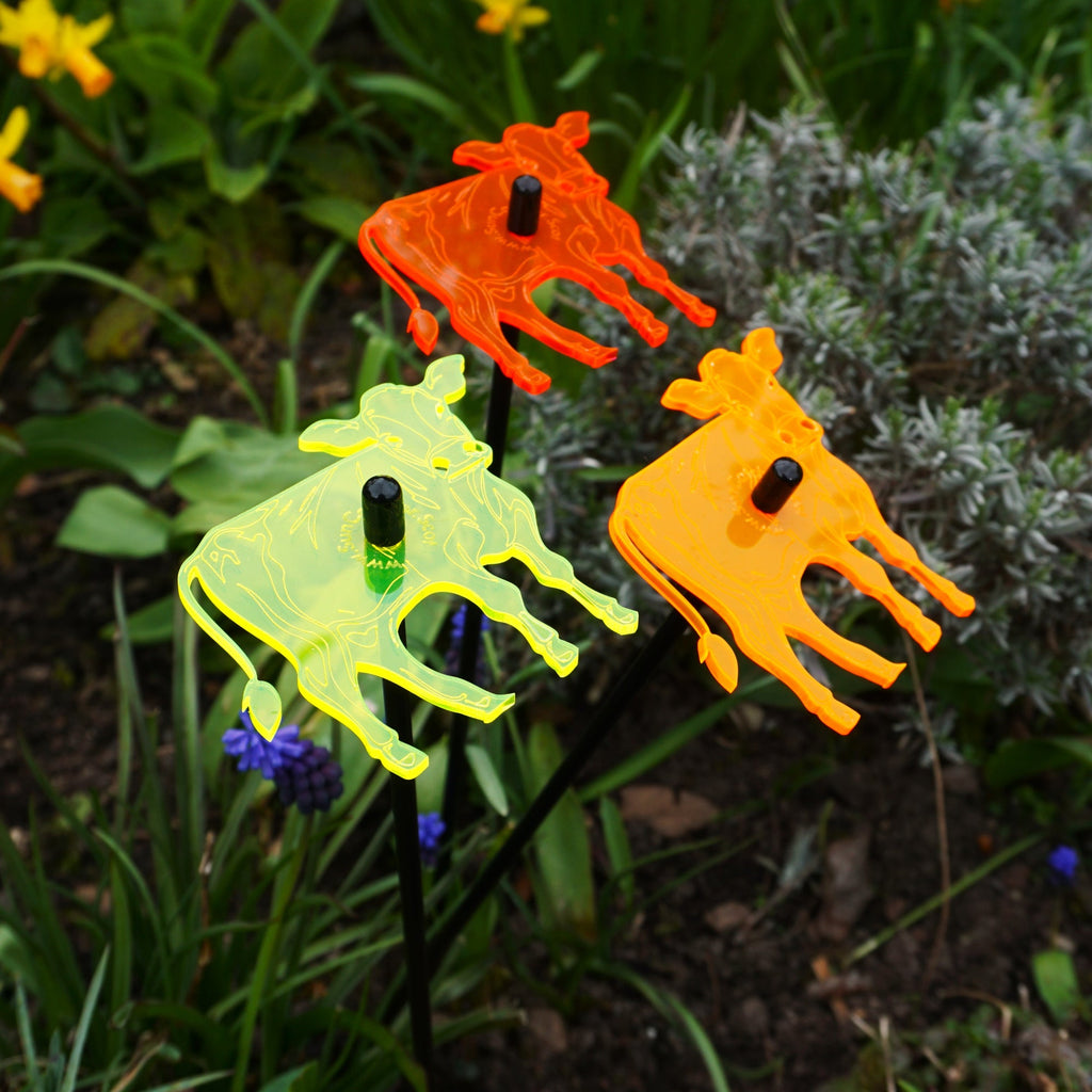 Set of 3 Glowing Medium Cows SunCatcher Garden Decor Stakes