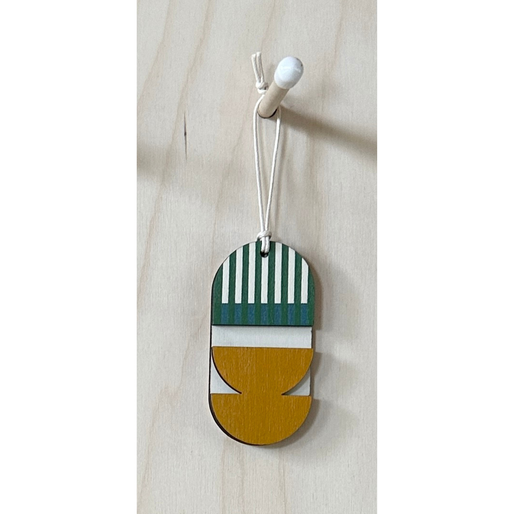 Geometric Decoration - Mini Mid-Century Wall Art - Little Wooden Decoration - Green & Yellow Decor