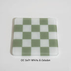 Glass Coasters – Handmade Chequered Design from Cornwall by David Perry Glass & Ceramics (10cm-chequered-soft-white-colour-coaster-oceanside-collection)