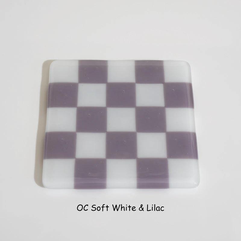 Glass Coasters – Handmade Chequered Design from Cornwall by David Perry Glass & Ceramics (10cm-chequered-soft-white-colour-coaster-oceanside-collection)