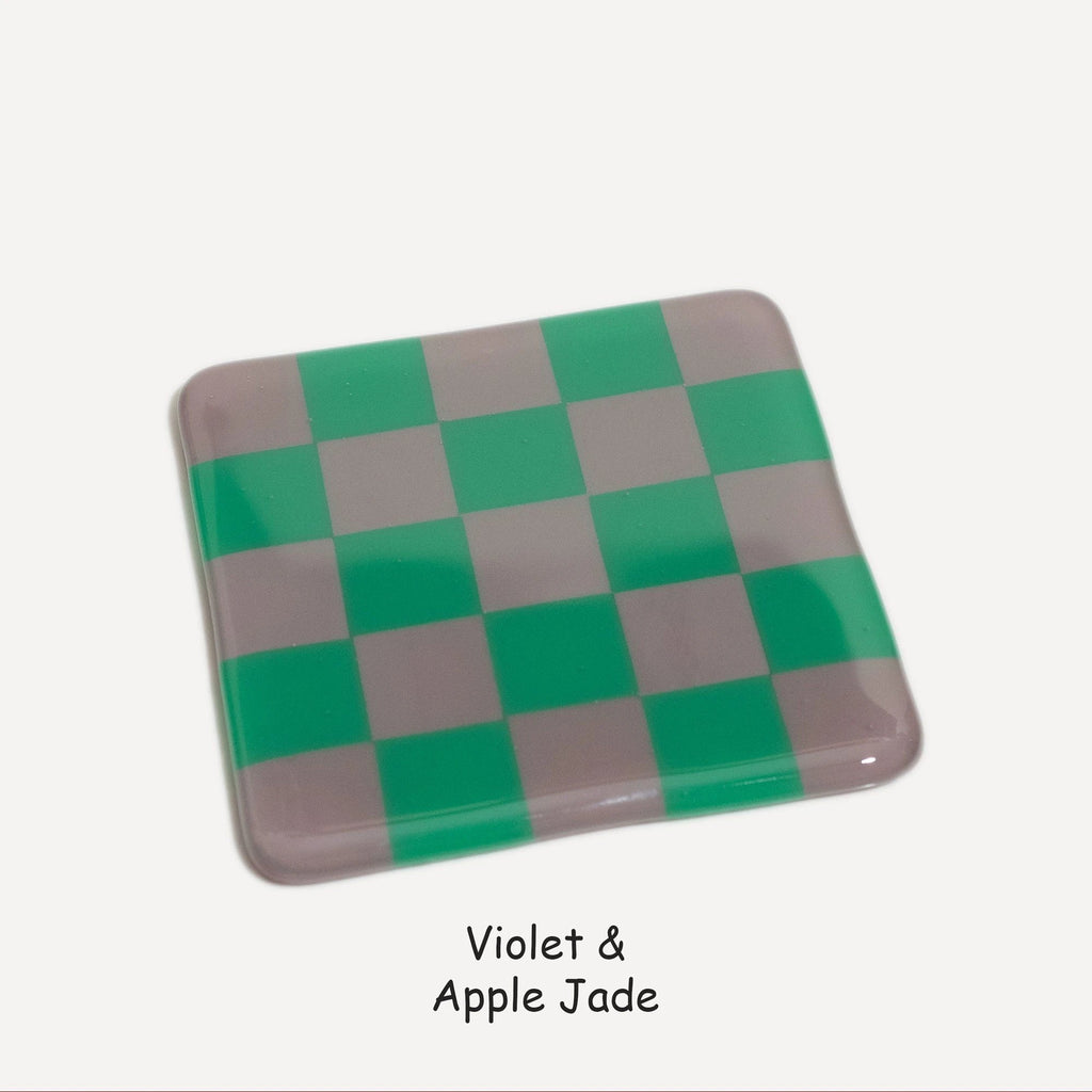 Fused Glass Coaster - Handcrafted Chequered Design from Cornwall by David Perry Glass & Ceramics (10cm-chequered-dual-colour-coaster-oceanside-collection)