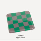 Fused Glass Coaster - Handcrafted Chequered Design from Cornwall by David Perry Glass & Ceramics (10cm-chequered-dual-colour-coaster-oceanside-collection)