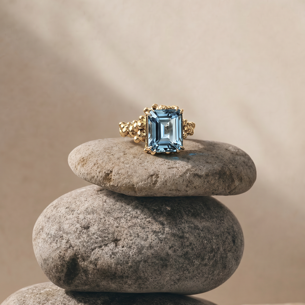 Gold or Silver Sky Blue Topaz Ring - Aurelia