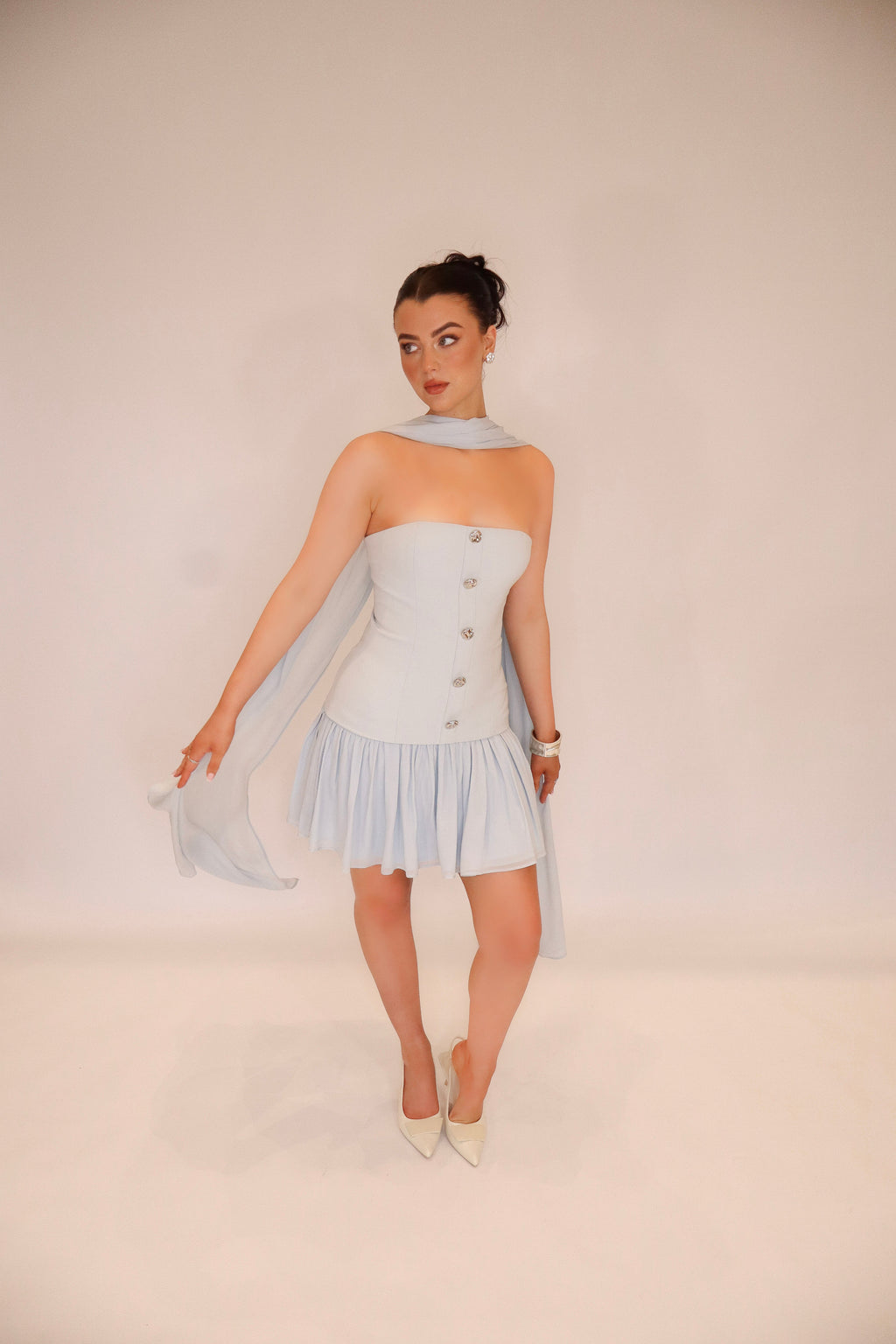 Monaco Dress and Scarf in Baby Blue