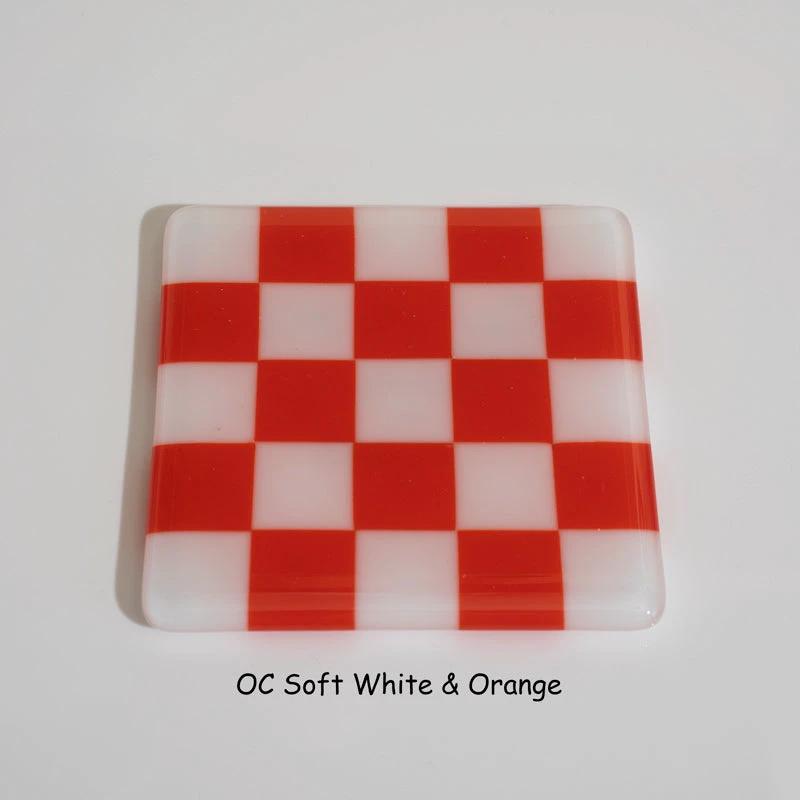 Glass Coasters – Handmade Chequered Design from Cornwall by David Perry Glass & Ceramics (10cm-chequered-soft-white-colour-coaster-oceanside-collection)