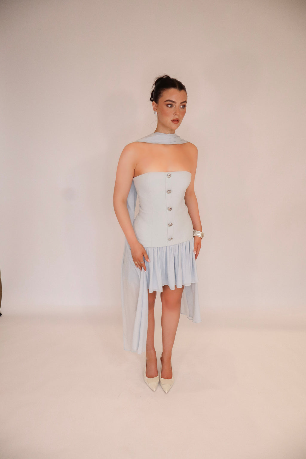Monaco Dress and Scarf in Baby Blue