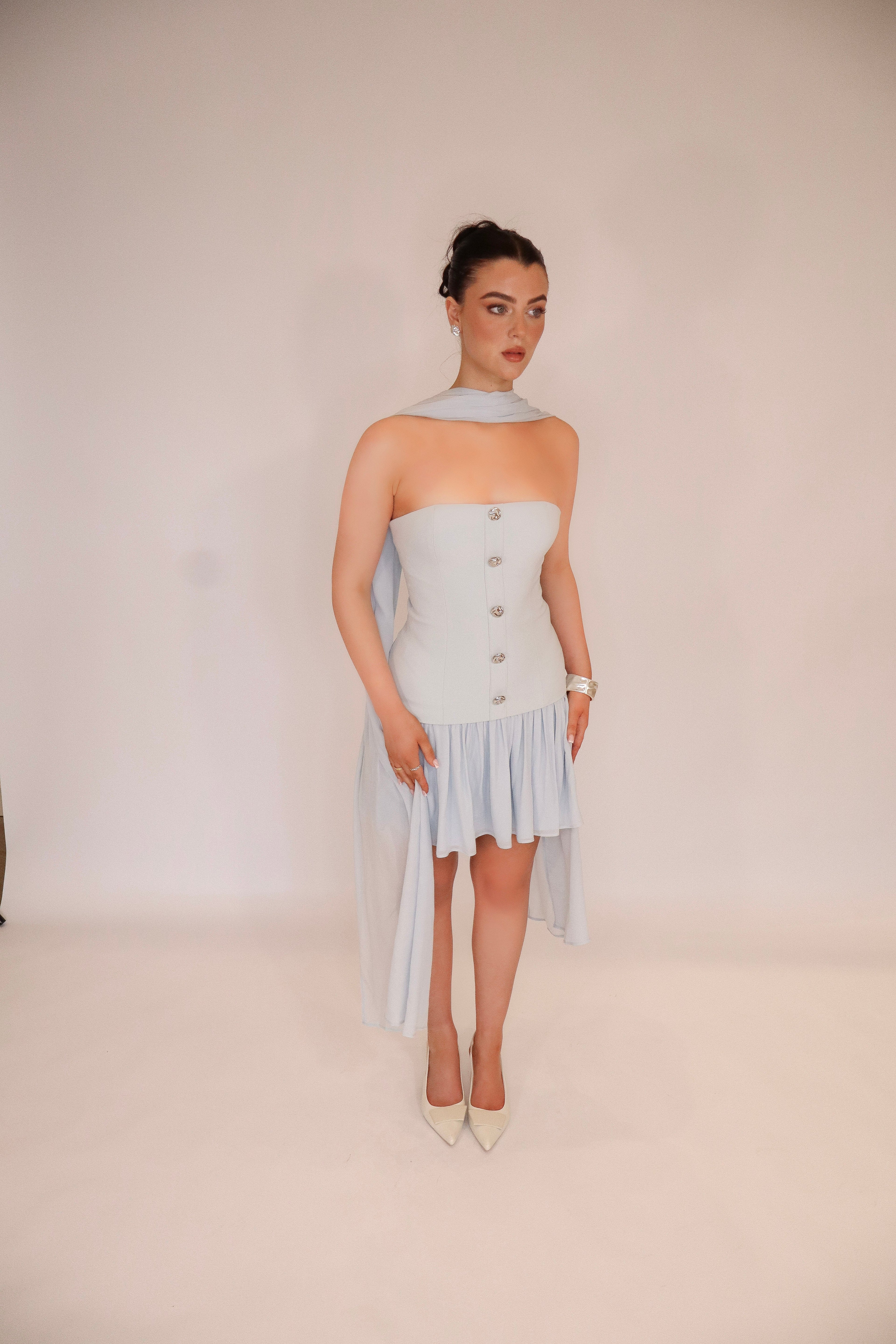 Monaco Dress and Scarf in Baby Blue