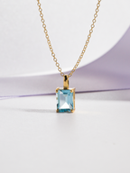 Blue topaz Emerald Cut Pendant Necklace in 18k Gold Vermeil