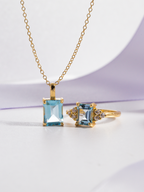 Blue topaz Emerald Cut Pendant Necklace in 18k Gold Vermeil