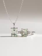 Green Amethyst Emerald Cut Ring in Sterling Silver