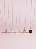 Citrine Emerald Cut Pendant Necklace in Sterling Silver