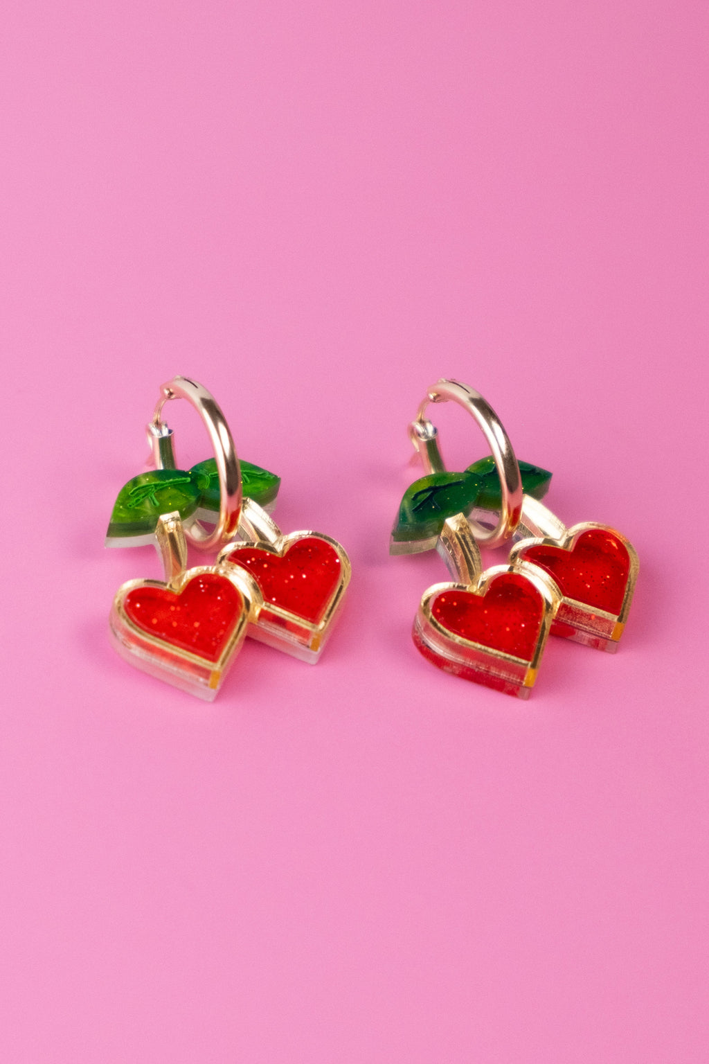 Red Cherry Heart Hoop Earrings
