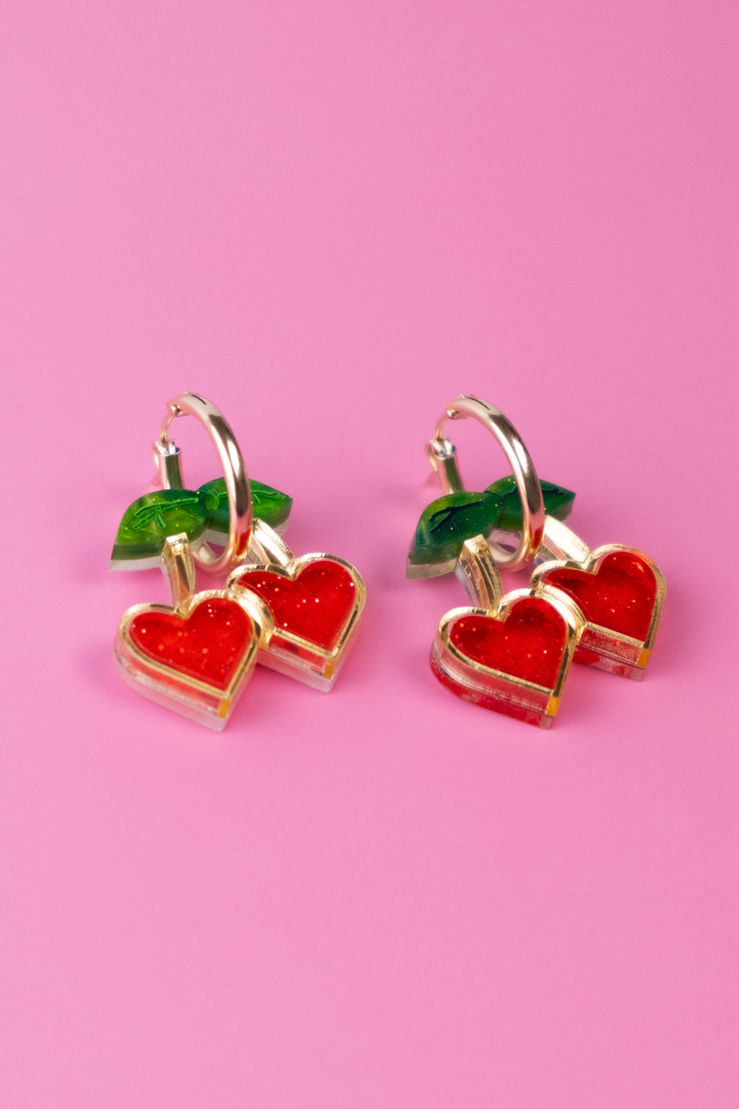 Red Cherry Heart Hoop Earrings