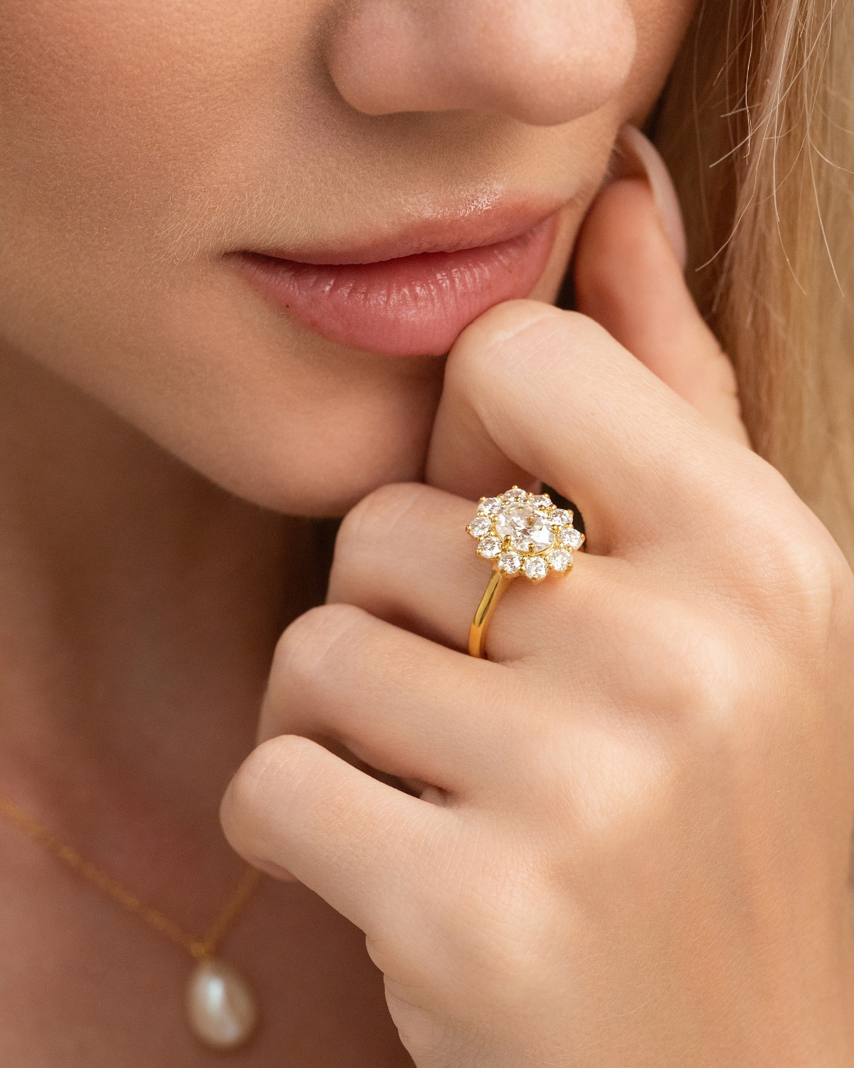 2.5 ct Oval Moissanite Halo Engagement Ring in 18k Gold Vermeil