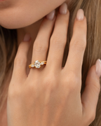2 ct Oval Moissanite Three Stone Engagement Ring in 18k Gold Vermeil