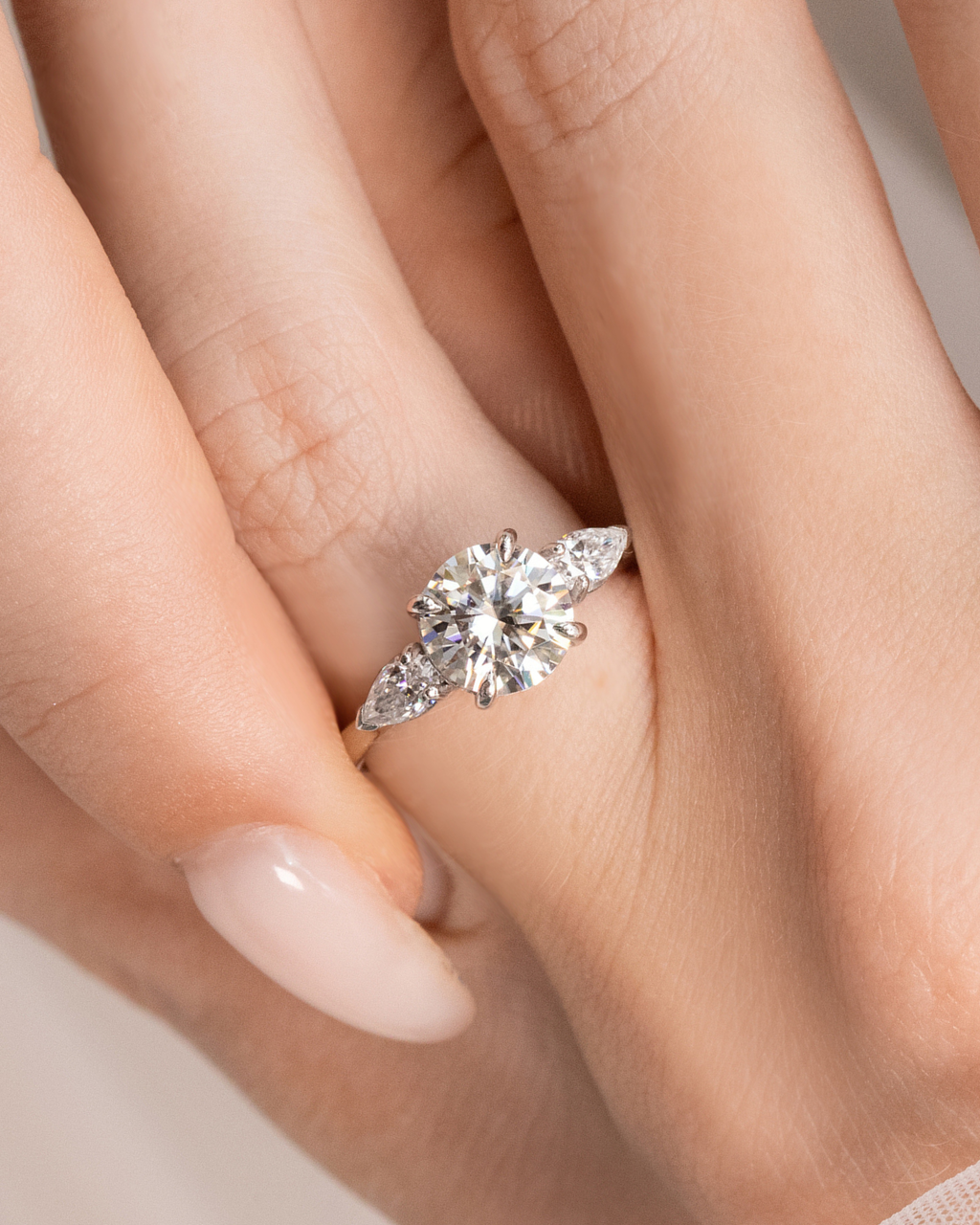 2 ct Round Moissanite Three Stone Engagement Ring in Sterling Silver