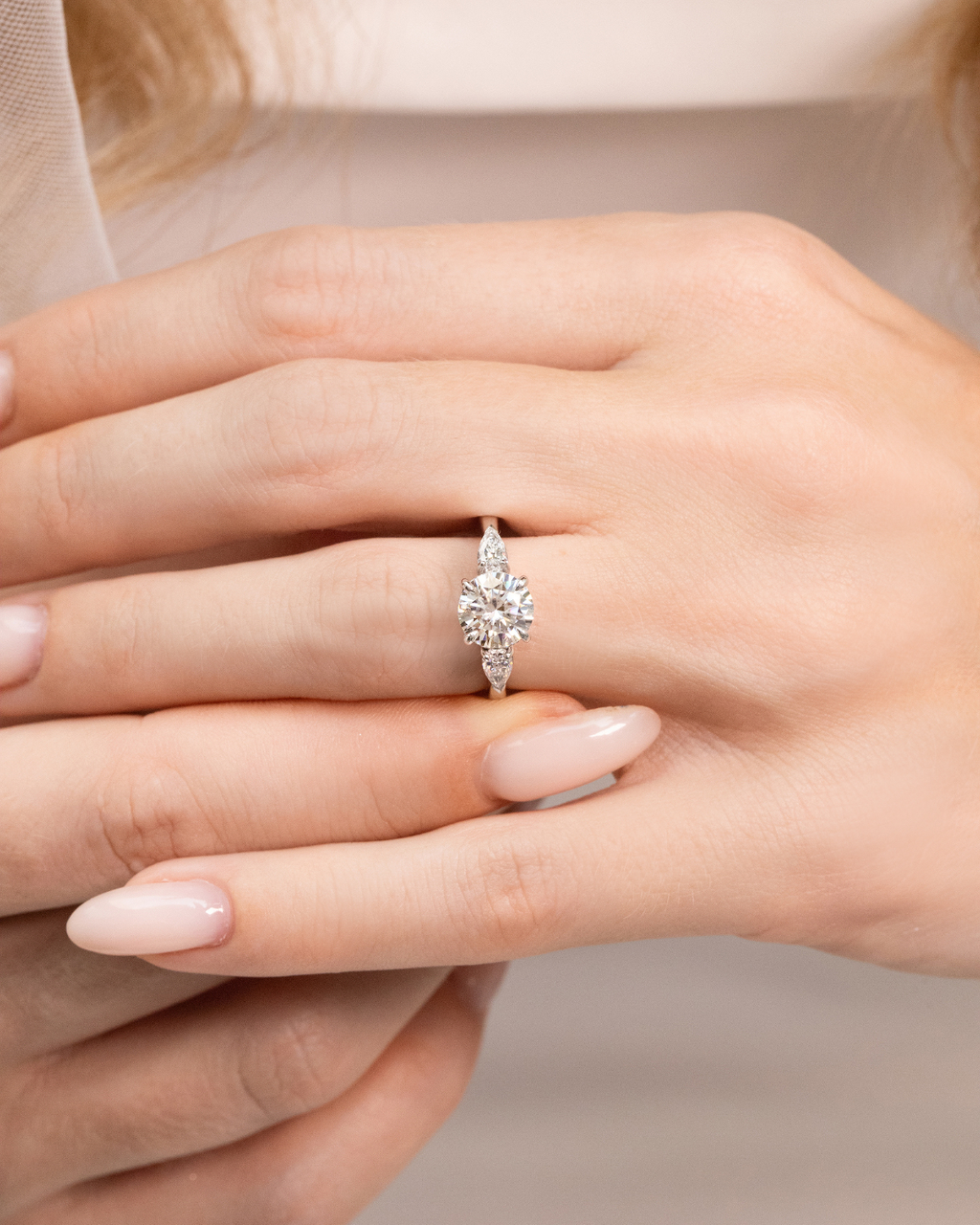 2 ct Round Moissanite Three Stone Engagement Ring in Sterling Silver