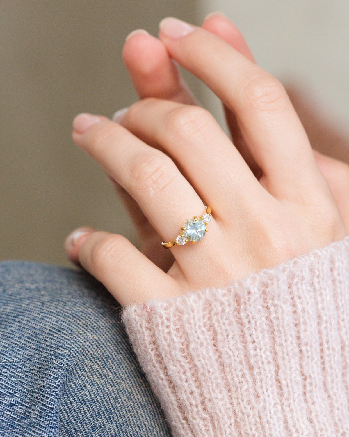 Blue Topaz Three Stone Ring in 18k Gold Vermeil