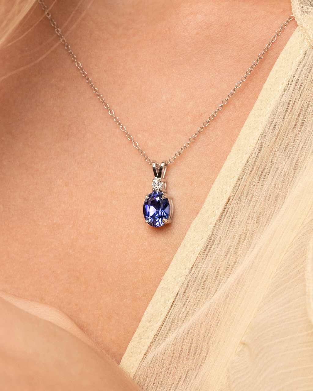 Blue Sapphire Pendant Necklace in Sterling Silver