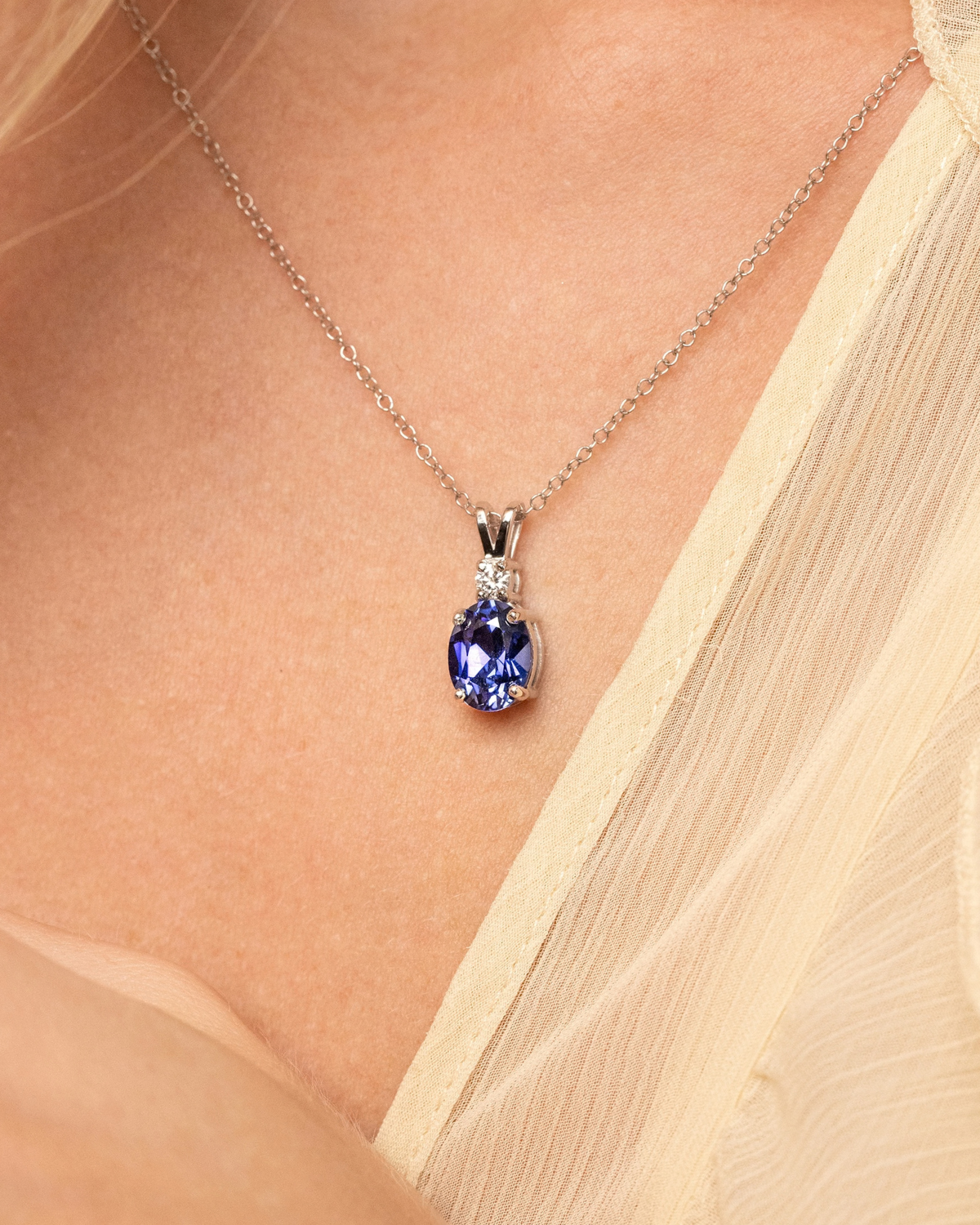 Blue Sapphire Pendant Necklace in Sterling Silver